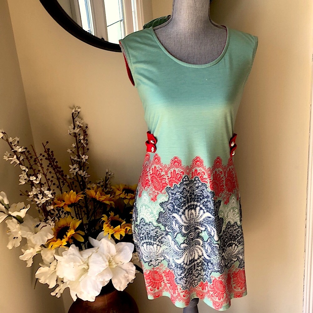 Yumi Mint Green China Print Dress.  Size 2